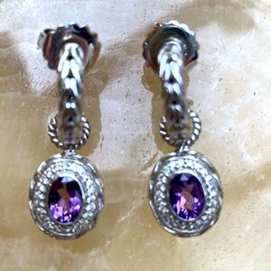 John Hardy Diamond Amethyst Batu Mata Earrings